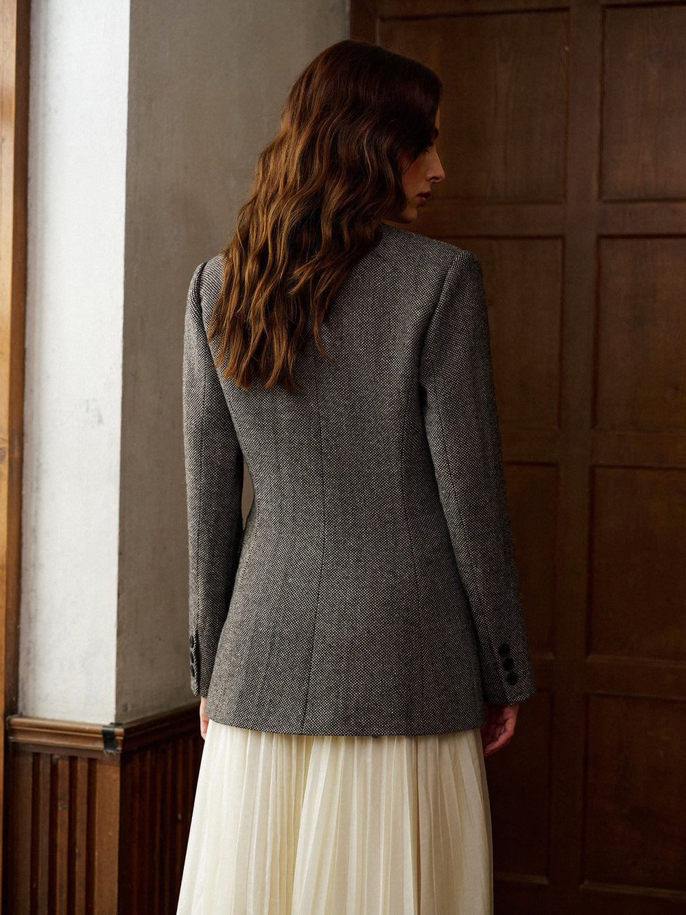 Blazer Ajusté en Laine à Pois