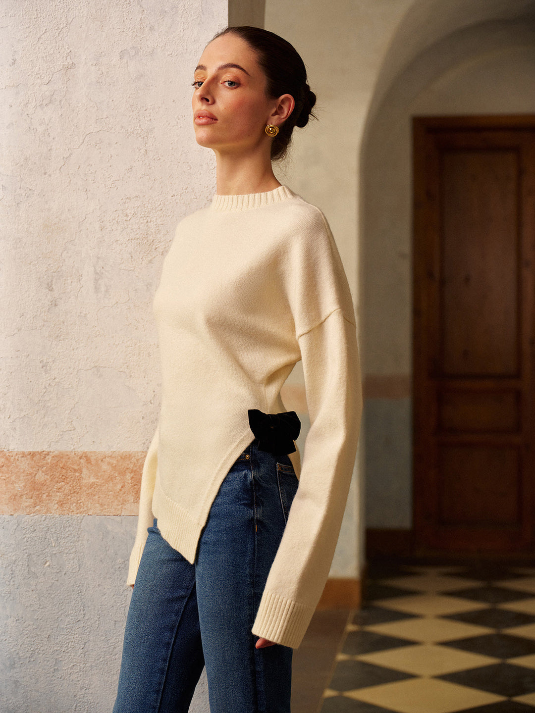 Pull à col montant fendu extensible