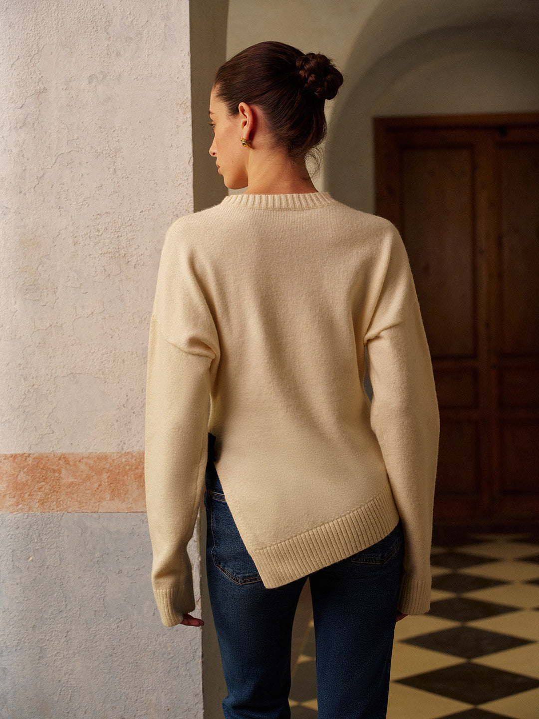 Pull à col montant fendu extensible