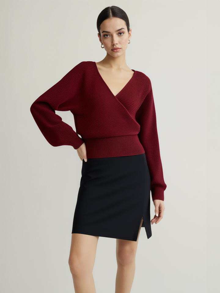 Sweater Côtelé à Fermeture Éclair Croisée