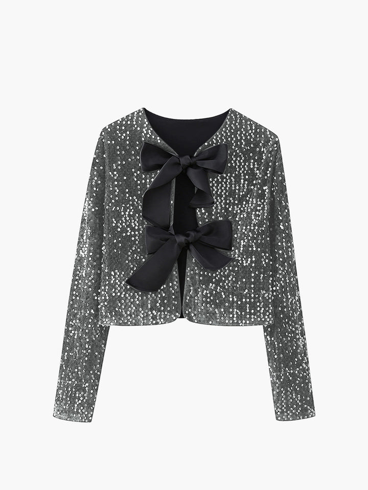 Veste à nœud décoratif en velours à paillettes