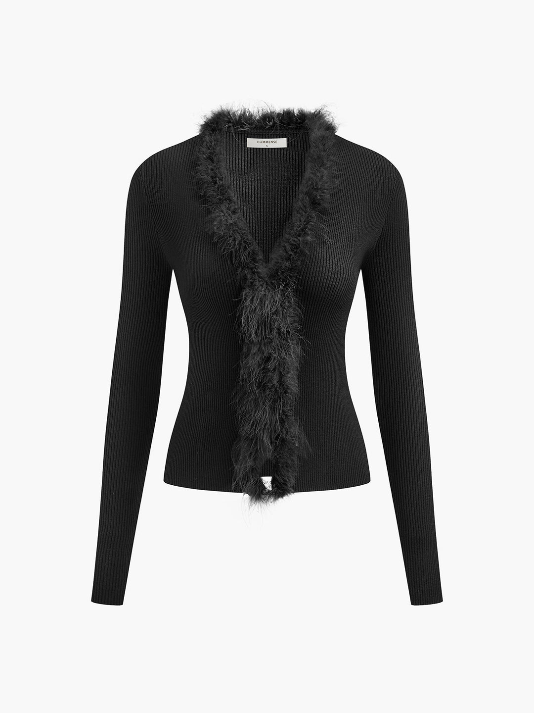 Pull ajusté en laine mélangée avec garniture en plumes