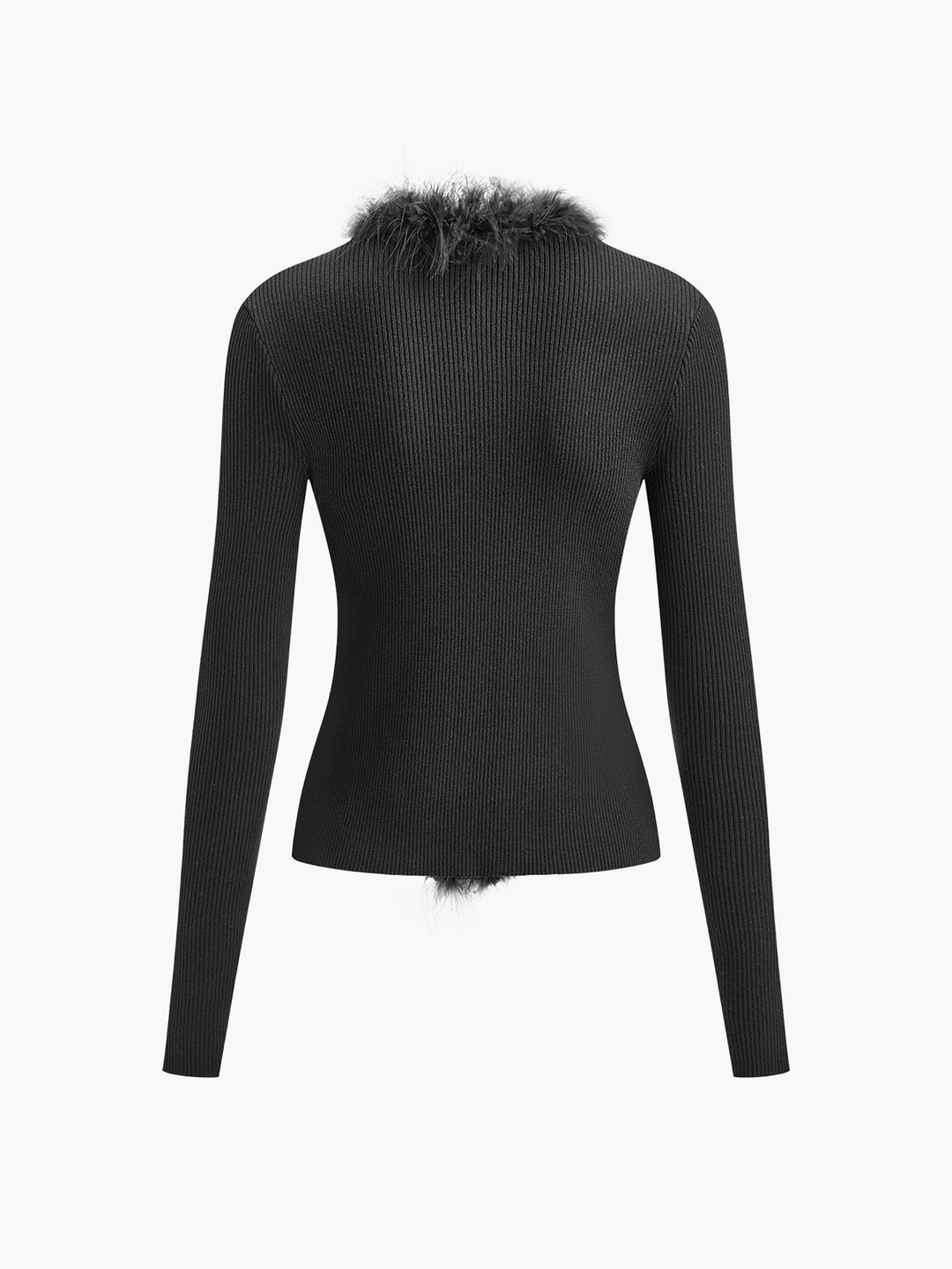 Pull ajusté en laine mélangée avec garniture en plumes