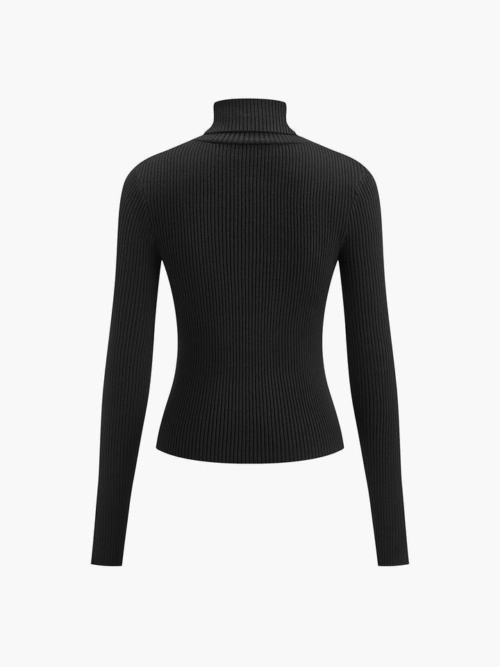 Haut en tricot ajusté à col roulé minimaliste