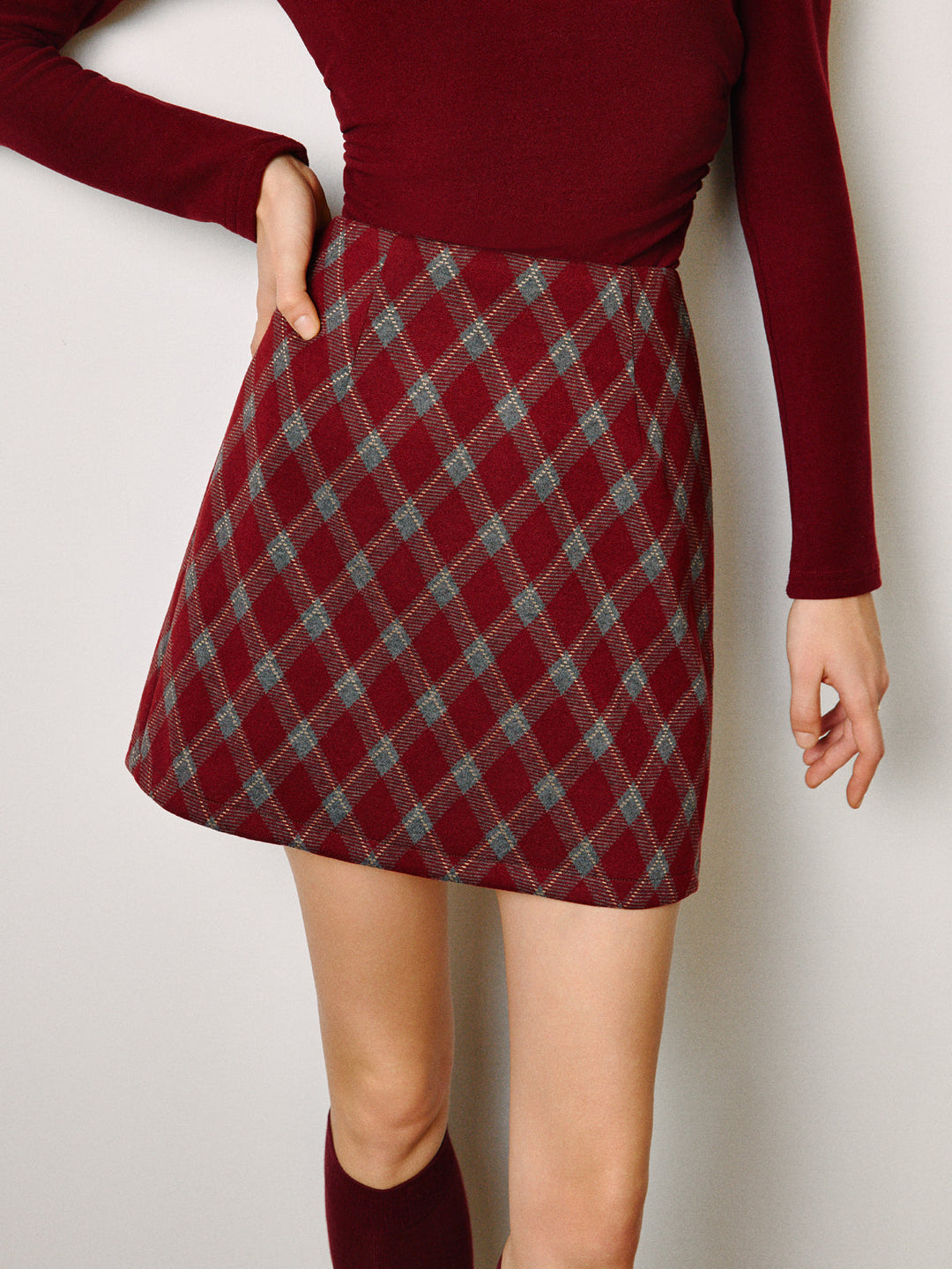 Jupe Taille Mi-haute en Tweed avec Fermeture Éclair