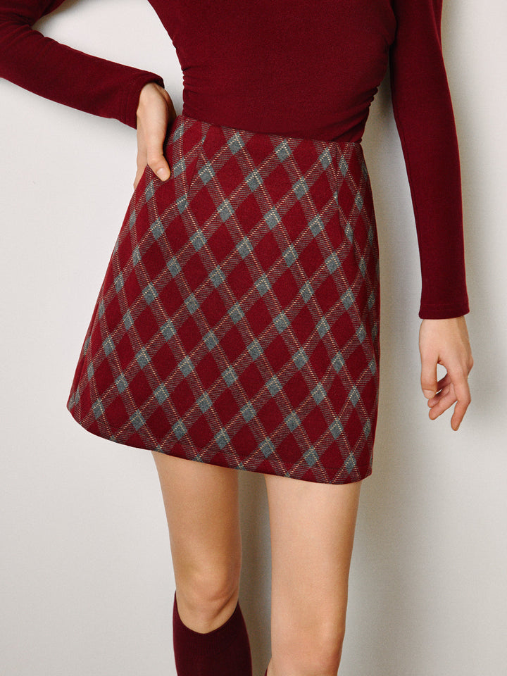Jupe Taille Mi-haute en Tweed avec Fermeture Éclair