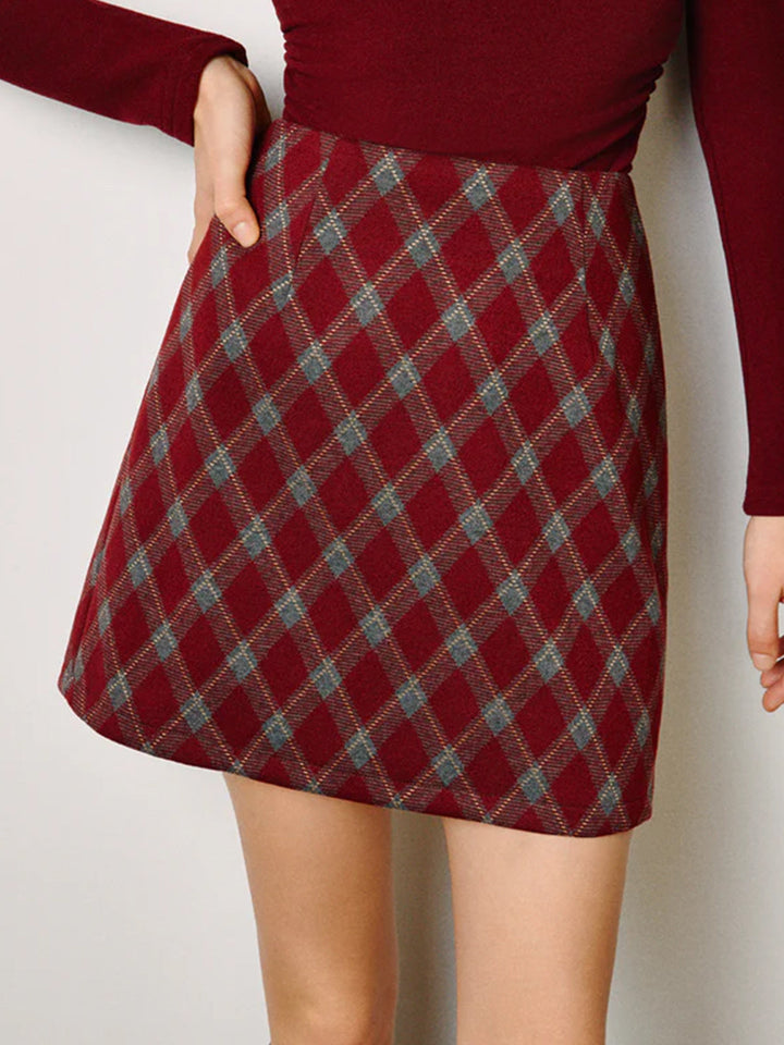 Jupe Taille Mi-haute en Tweed avec Fermeture Éclair