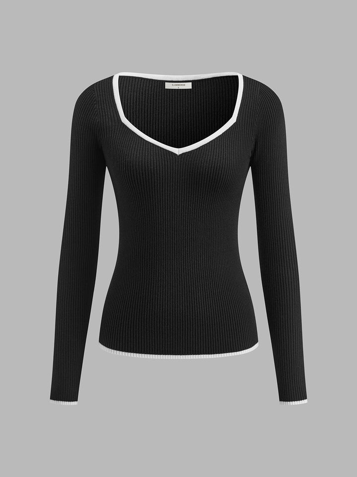 Haut Sexy en Tricot à Bordure Contrastée