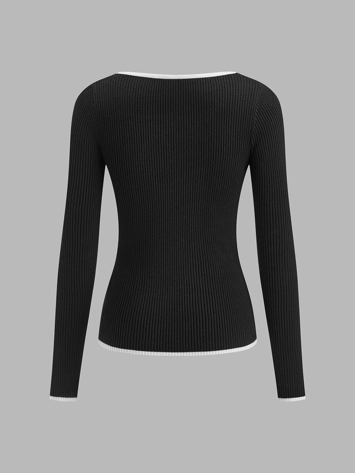 Haut Sexy en Tricot à Bordure Contrastée