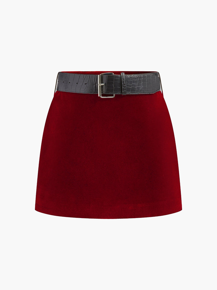 Jupe patineuse courte en velours avec ceinture Crocodile