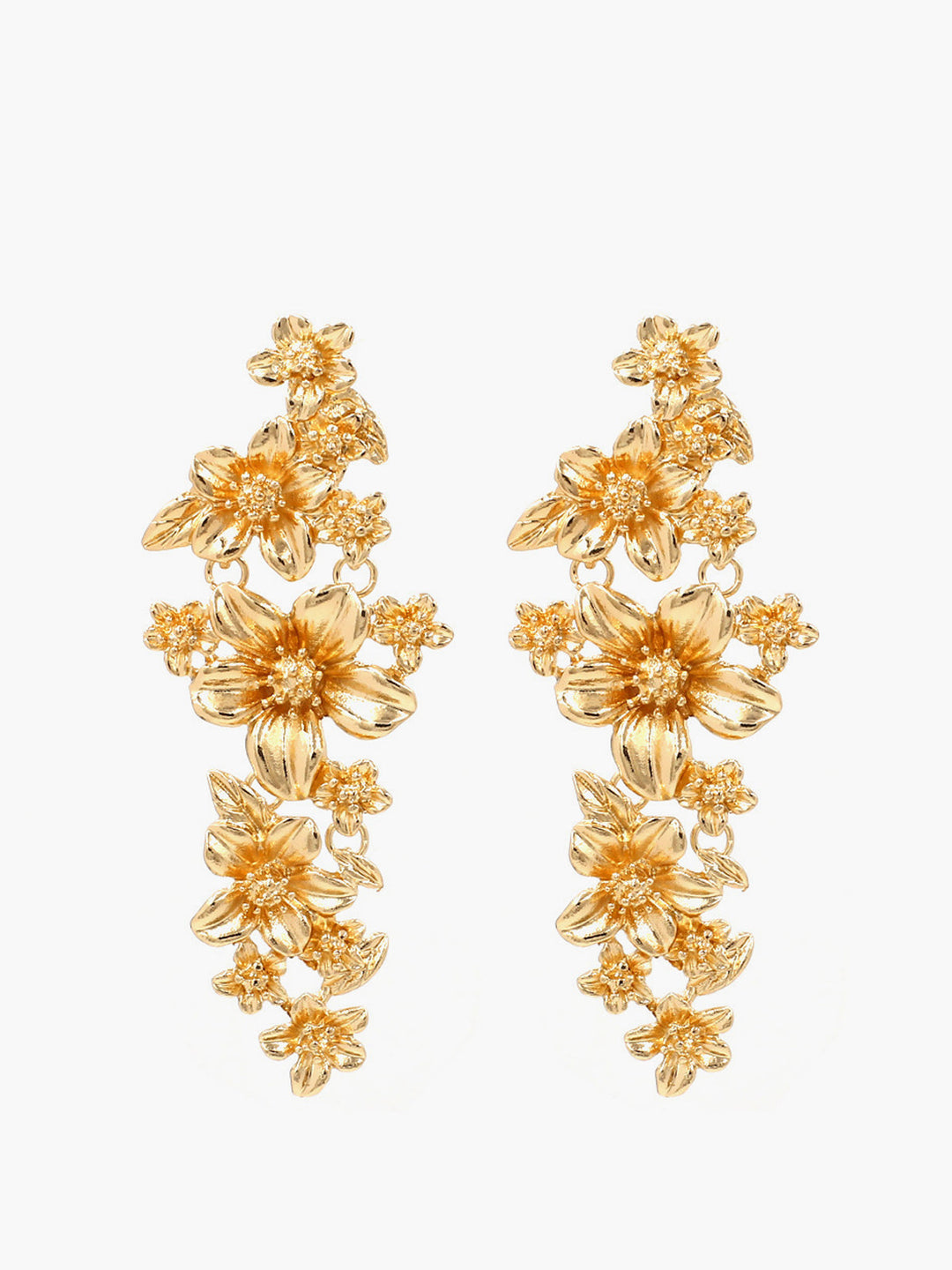 Boucles d'oreilles pendantes florales dorées