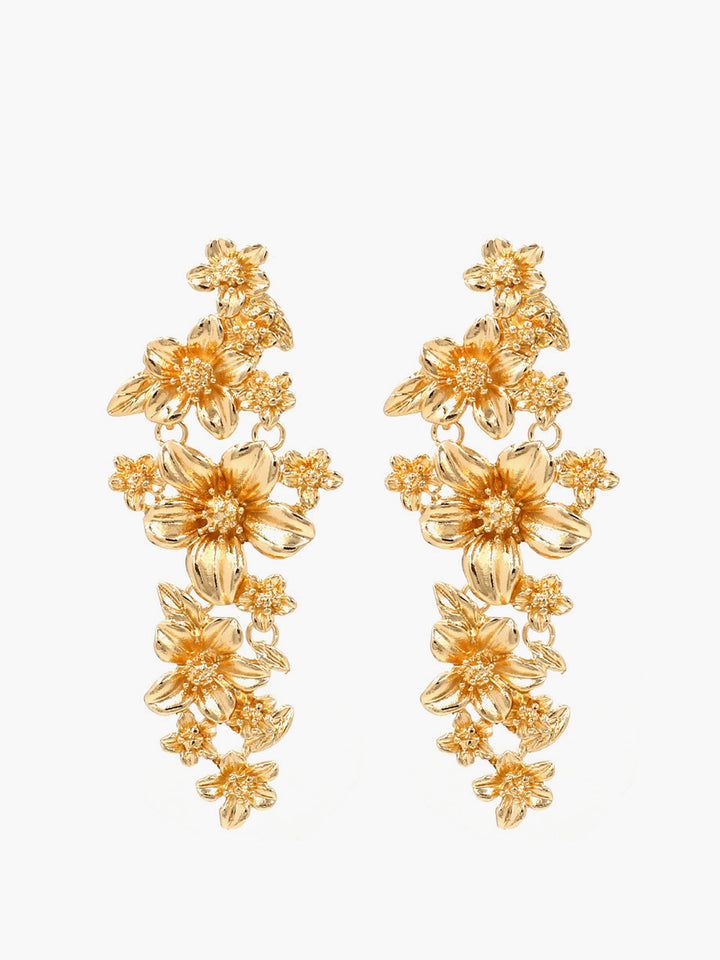 Boucles d'oreilles pendantes florales dorées