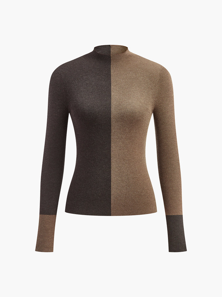 Haut Tricot Ajusté Bicolore en Mélange Laine