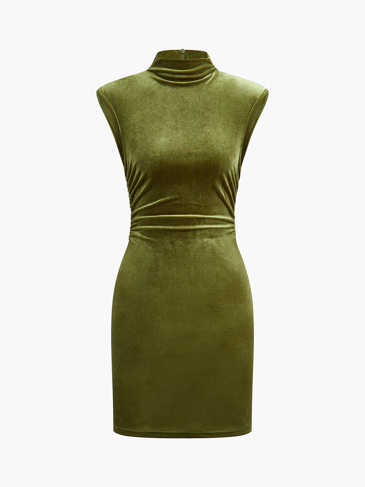 Robe patineuse en velours sans manches à col mock