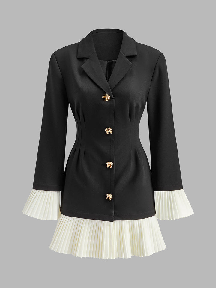 Robe Boutonnée Plissée Bicolore Col V