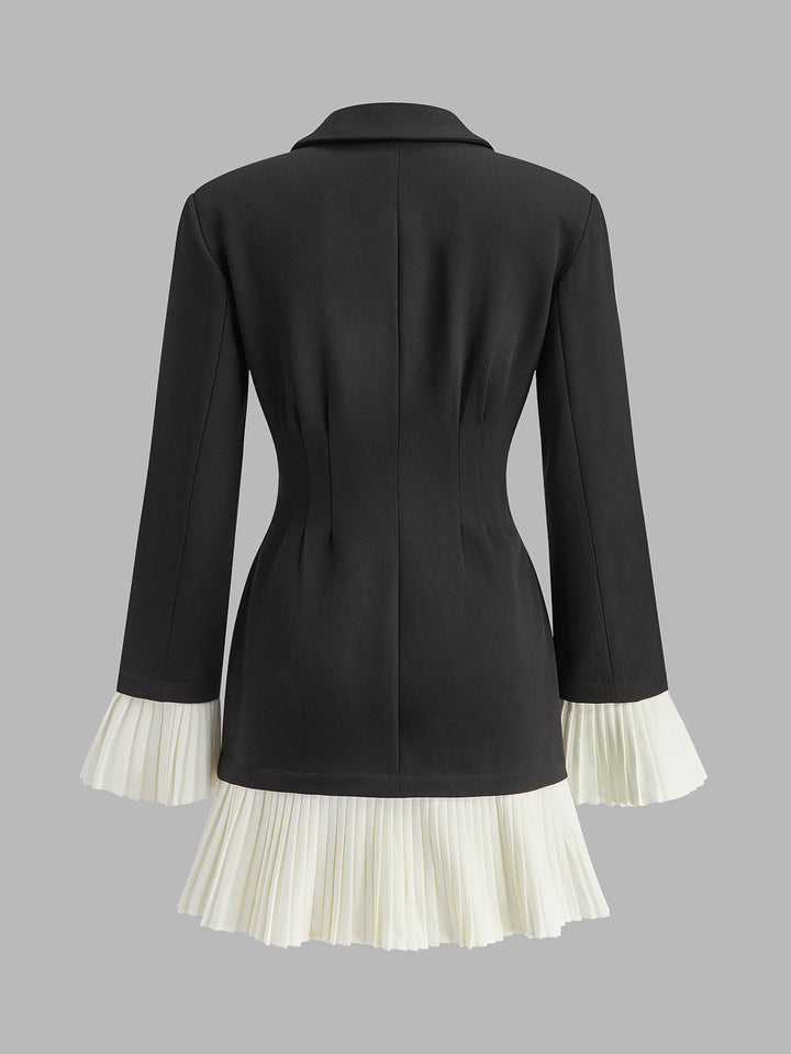 Robe Boutonnée Plissée Bicolore Col V