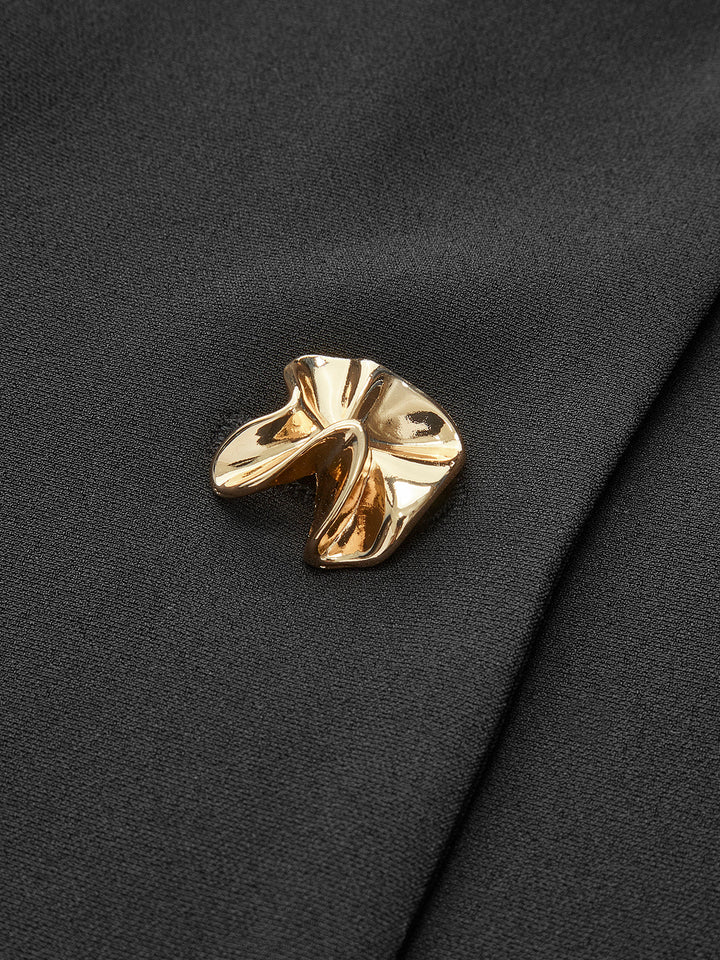 Robe Boutonnée Plissée Bicolore Col V