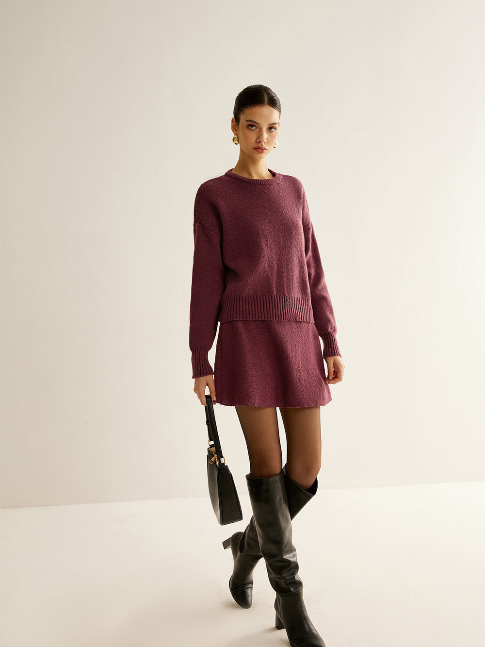 Ensemble pull en tricot doux uni minimaliste