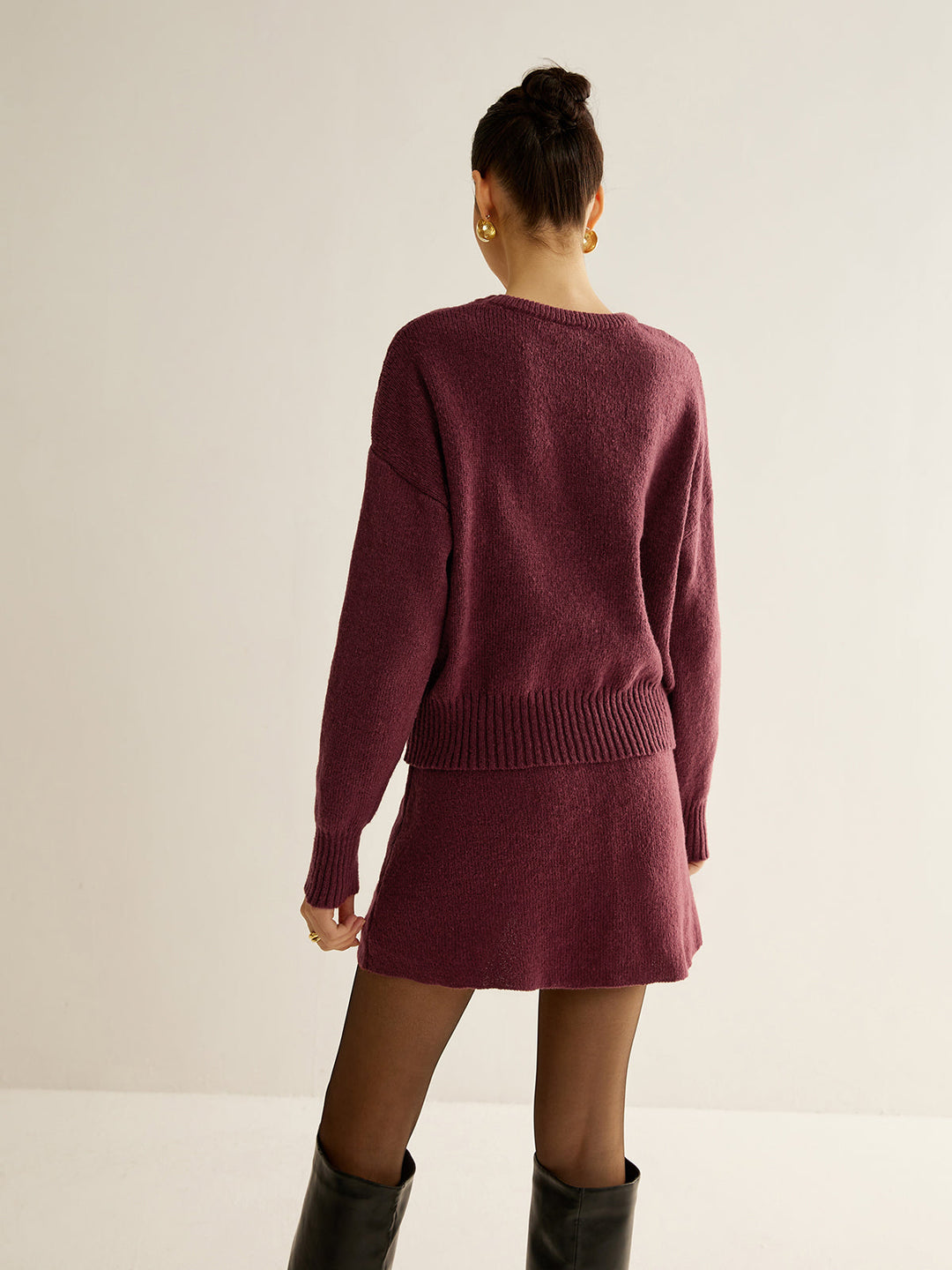 Ensemble pull en tricot doux uni minimaliste