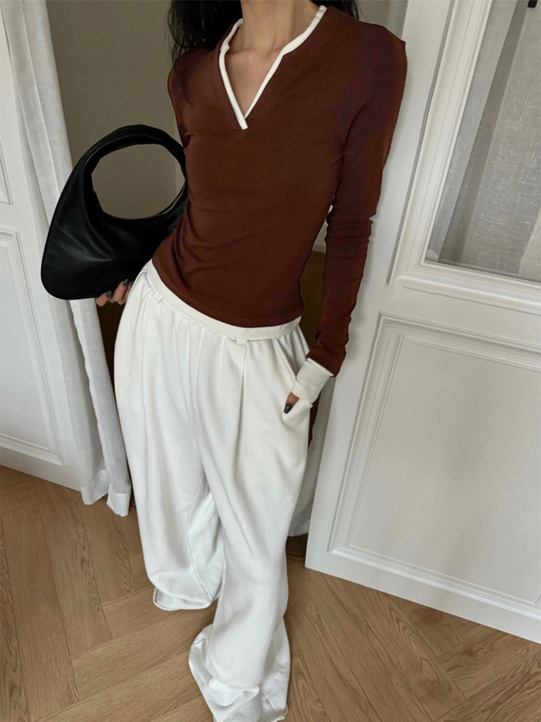 2 en 1 Haut Débardeur V-Neck avec Bordure Contrastante