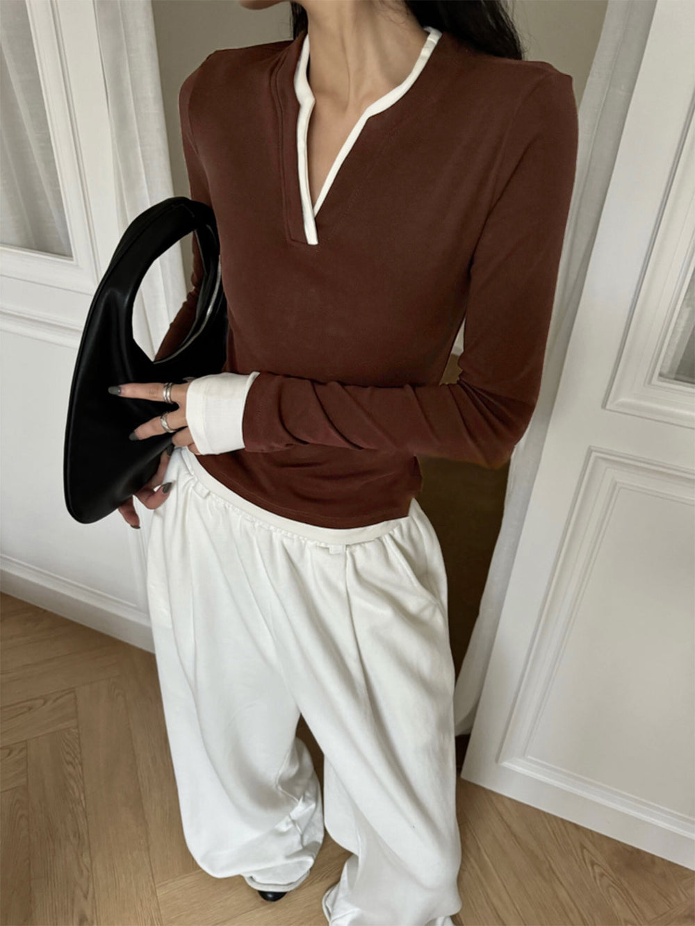 2 en 1 Haut Débardeur V-Neck avec Bordure Contrastante