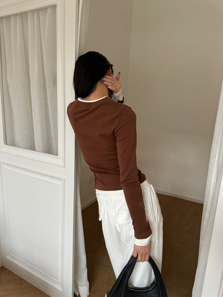 2 en 1 Haut Débardeur V-Neck avec Bordure Contrastante