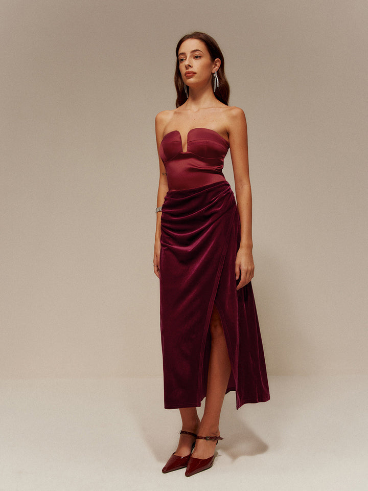 Robe Patinée en Velours à Volants