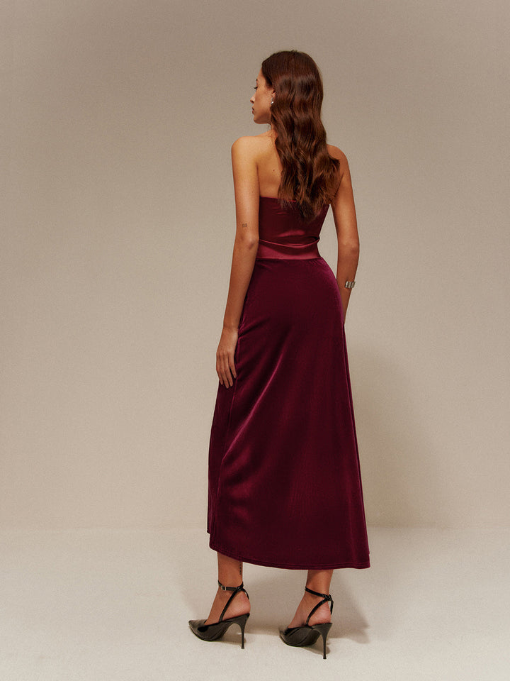 Robe Patinée en Velours à Volants