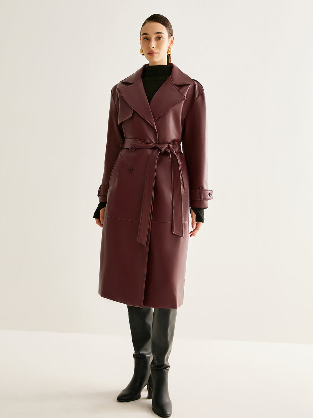 Veste Longue Coupe-Vent en Cuir PU