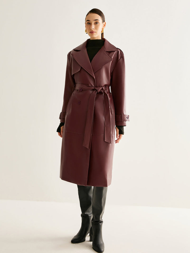 Veste Longue Coupe-Vent en Cuir PU