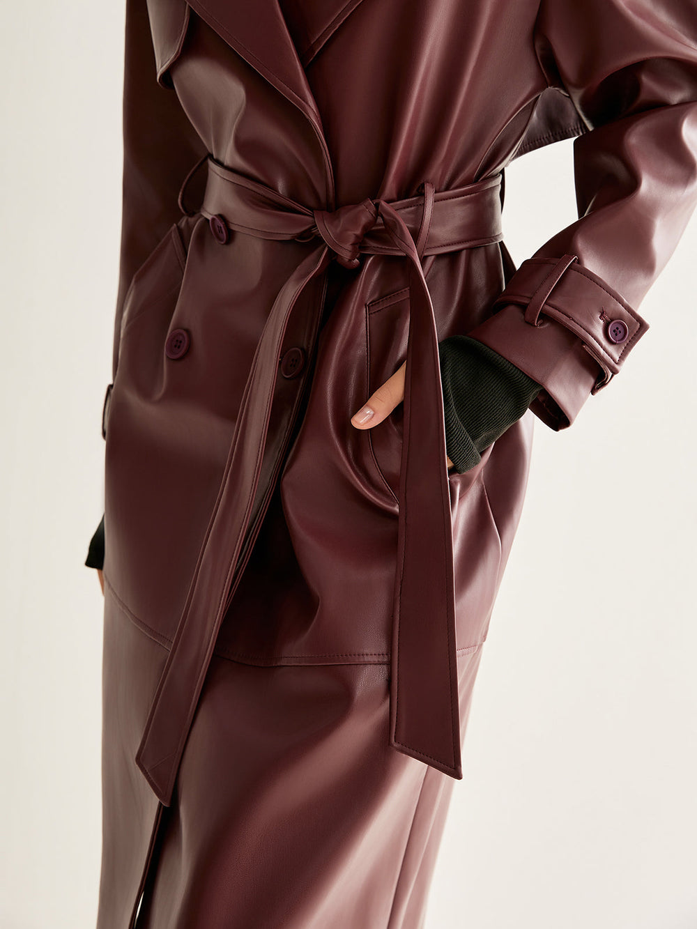 Veste Longue Coupe-Vent en Cuir PU