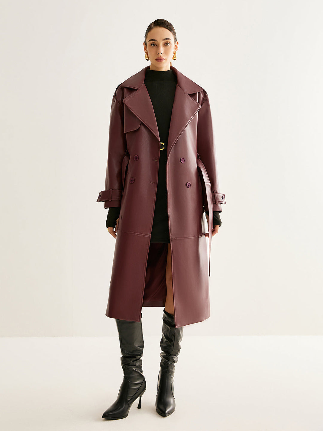 Veste Longue Coupe-Vent en Cuir PU