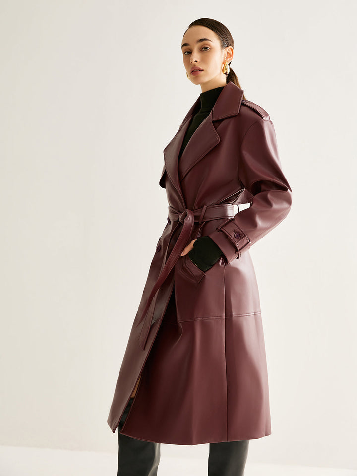 Veste Longue Coupe-Vent en Cuir PU