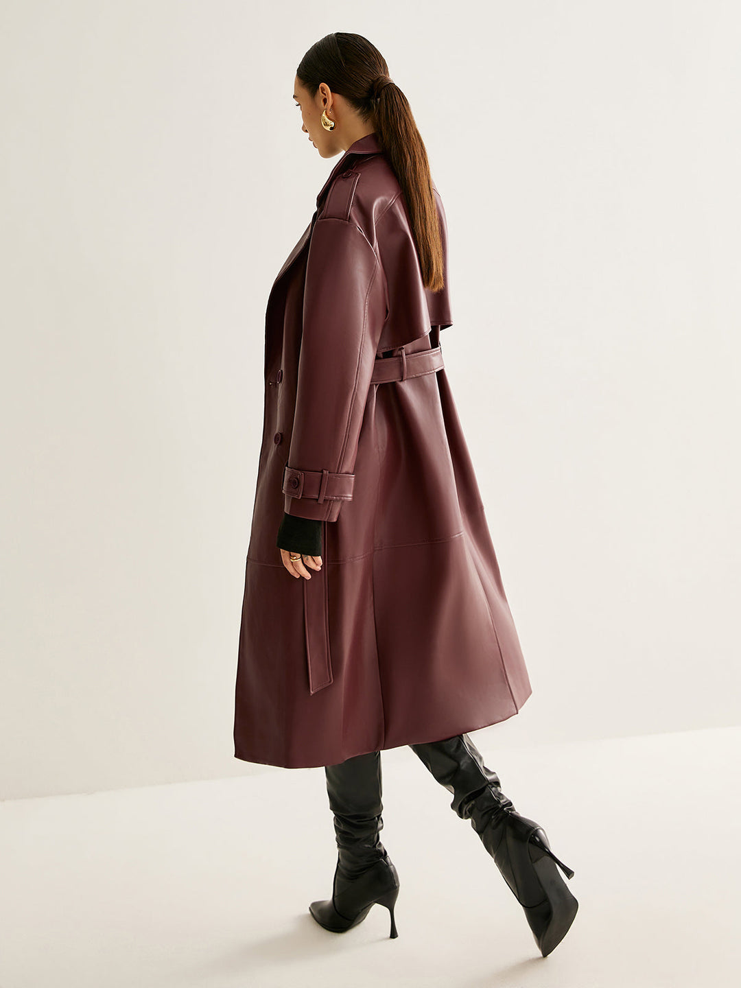Veste Longue Coupe-Vent en Cuir PU