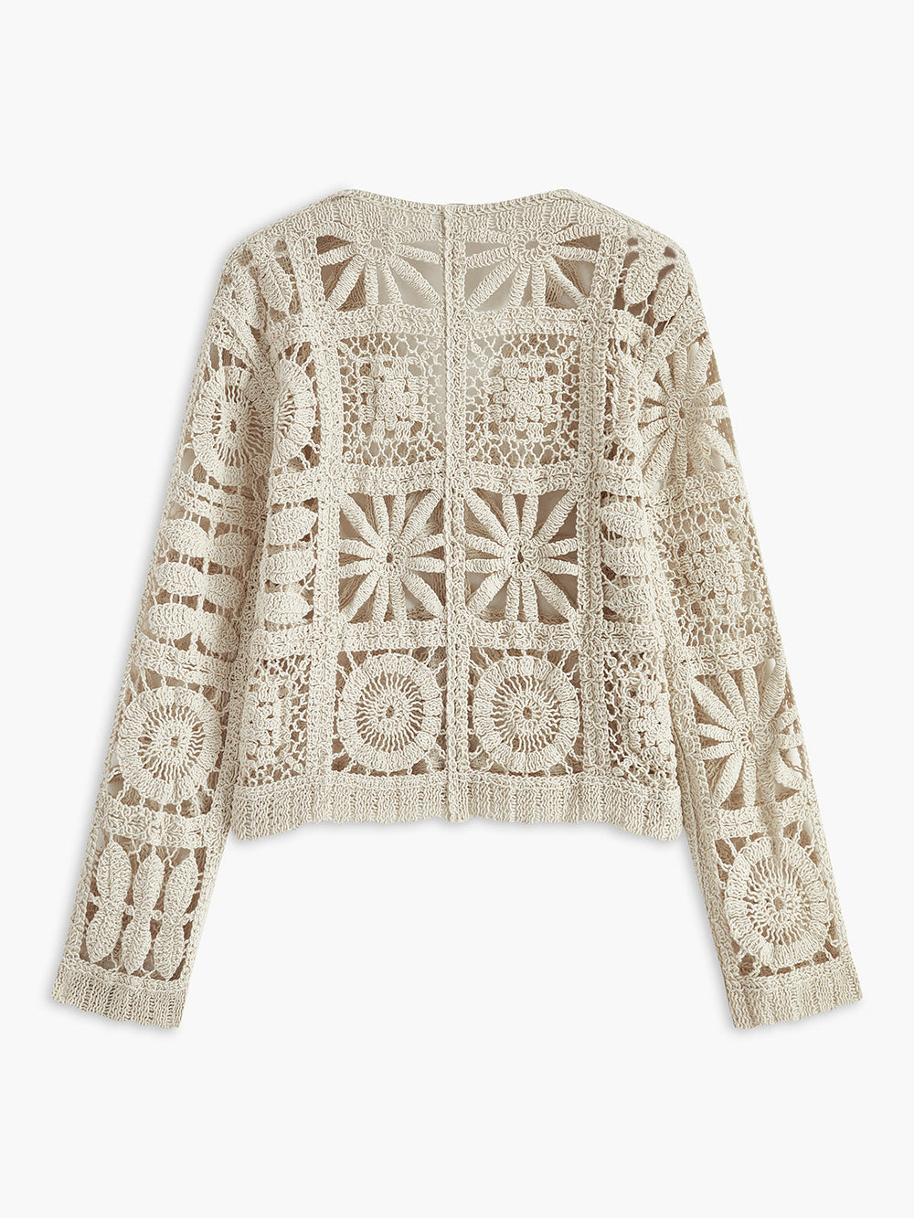 Cardigan à Boutons avec Motif Carré au Crochet
