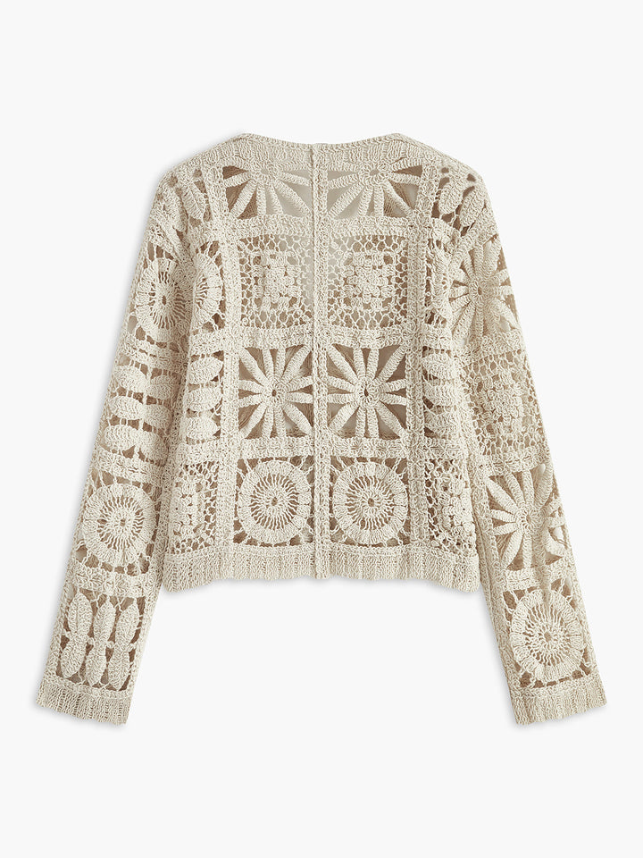 Cardigan à Boutons avec Motif Carré au Crochet