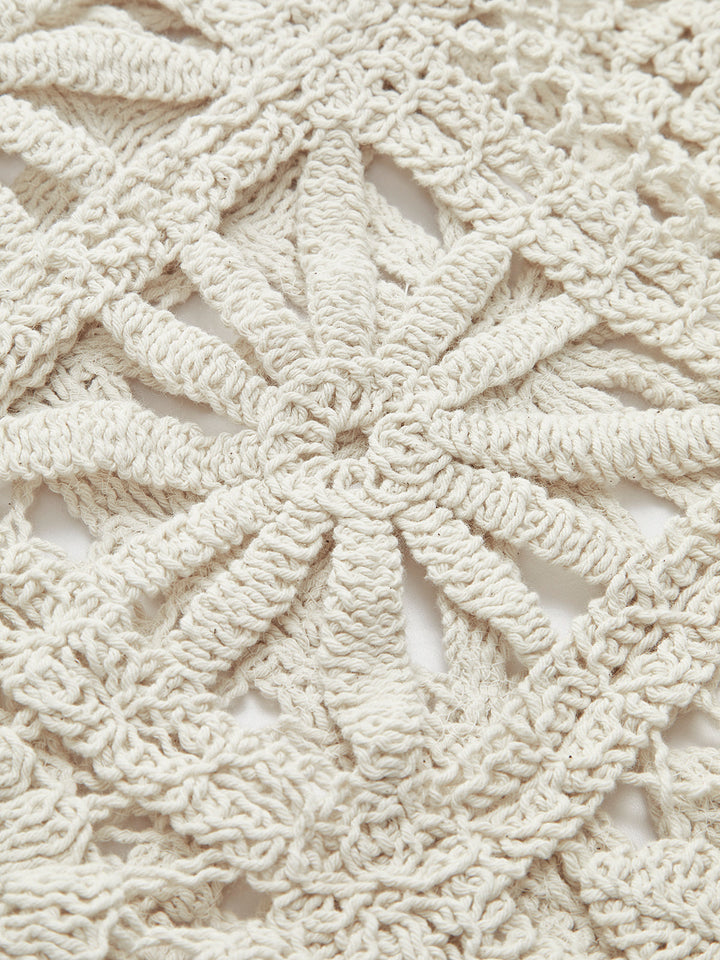 Cardigan à Boutons avec Motif Carré au Crochet