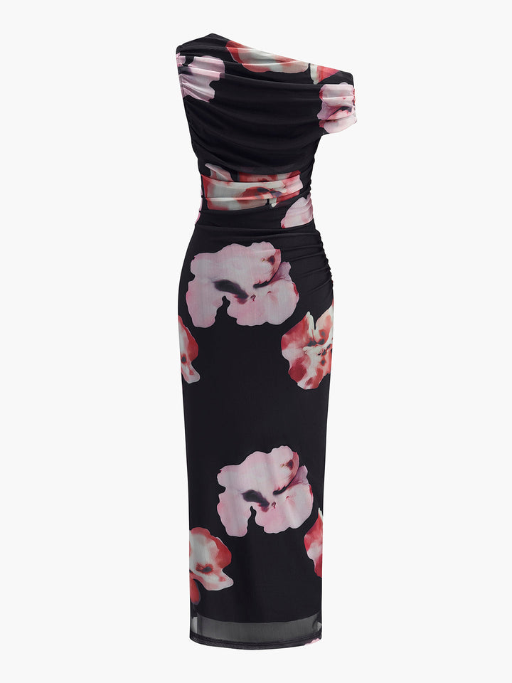 Robe Longue Asymétrique en Maille Florale
