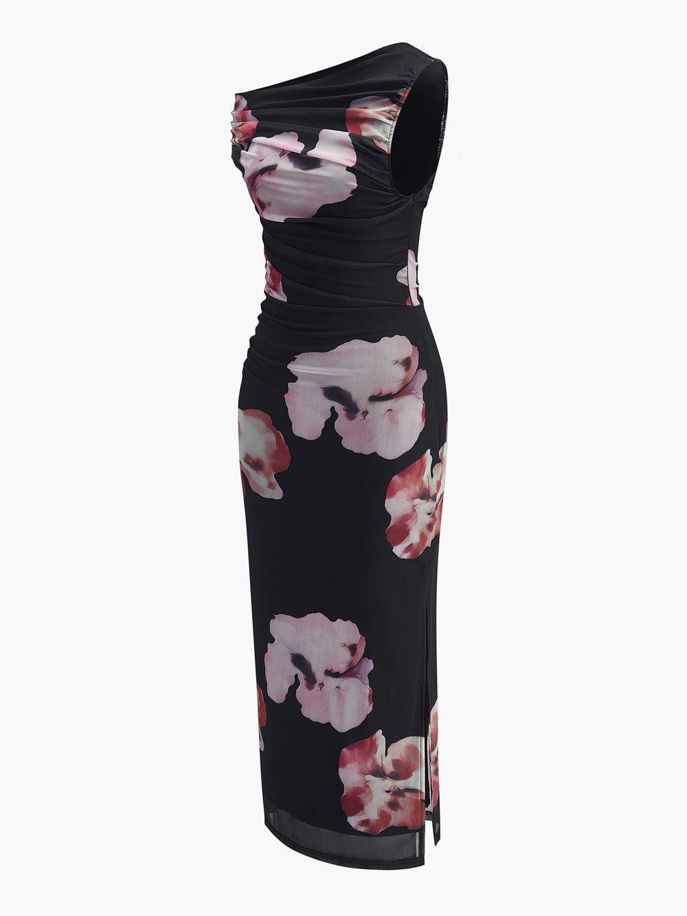 Robe Longue Asymétrique en Maille Florale