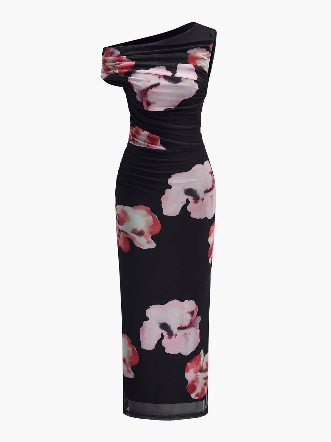 Robe Longue Asymétrique en Maille Florale