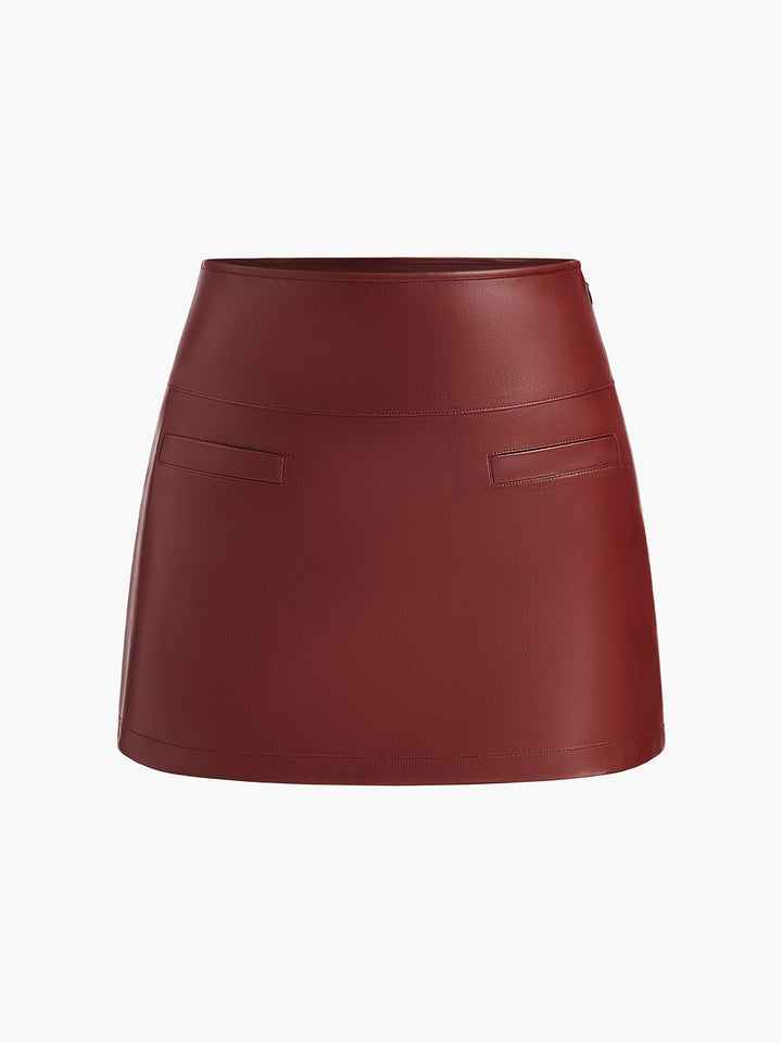 Jupe Patineuse Mi-Longue en Similicuir