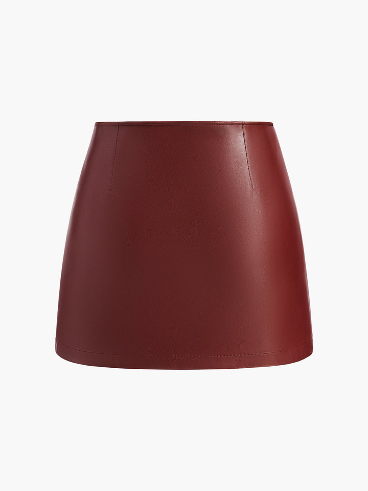 Jupe Patineuse Mi-Longue en Similicuir