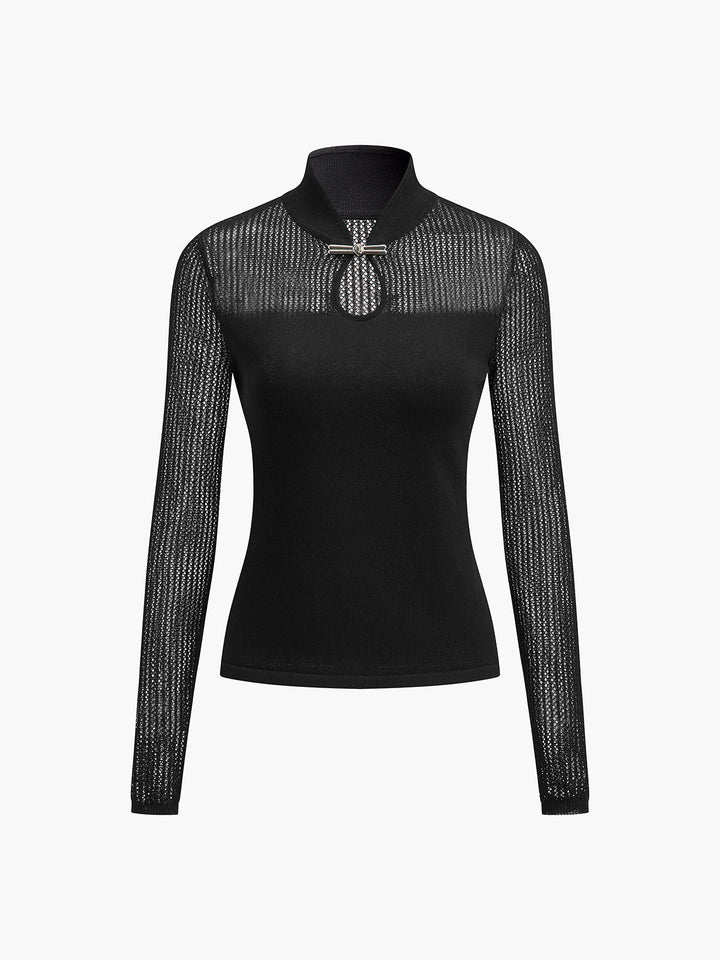 Haut en tricot semi-transparent à encolure en trou de serrure