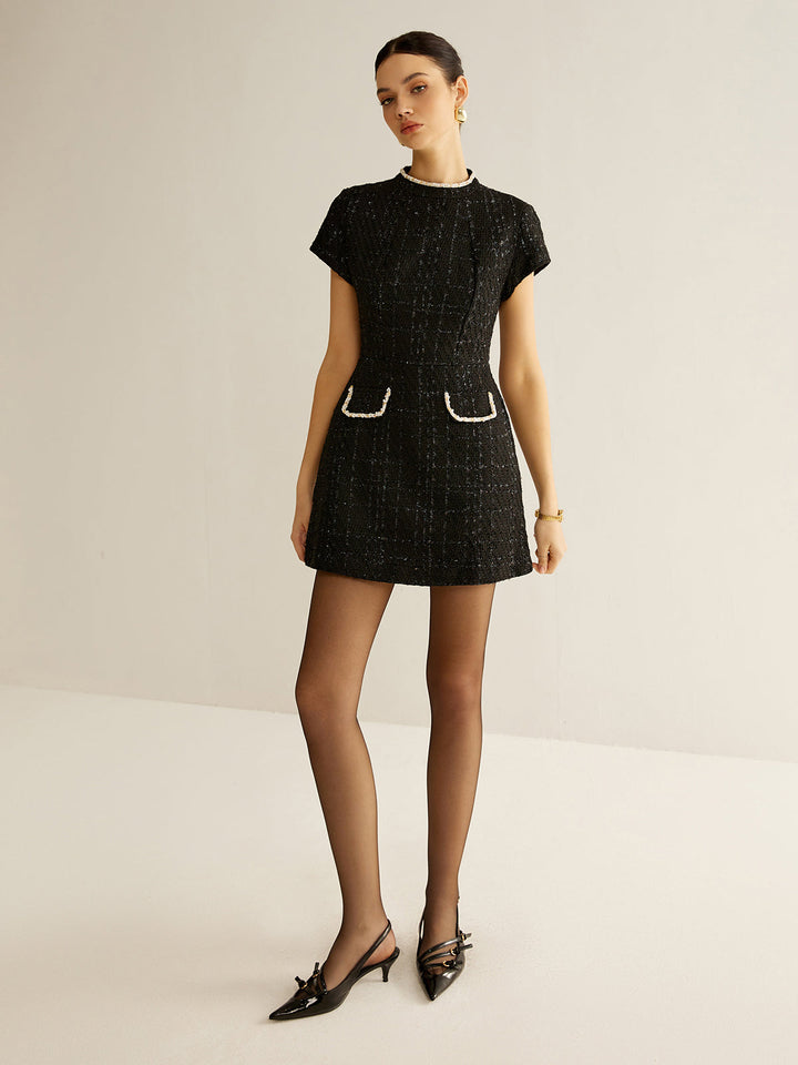 Robe Tweed Manches Courtes Élégante