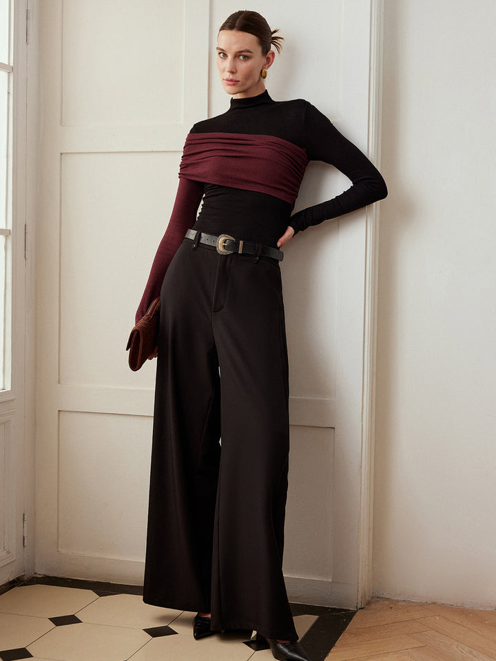 Top Col En Maille Plissée Coupe Ajustée Color Block