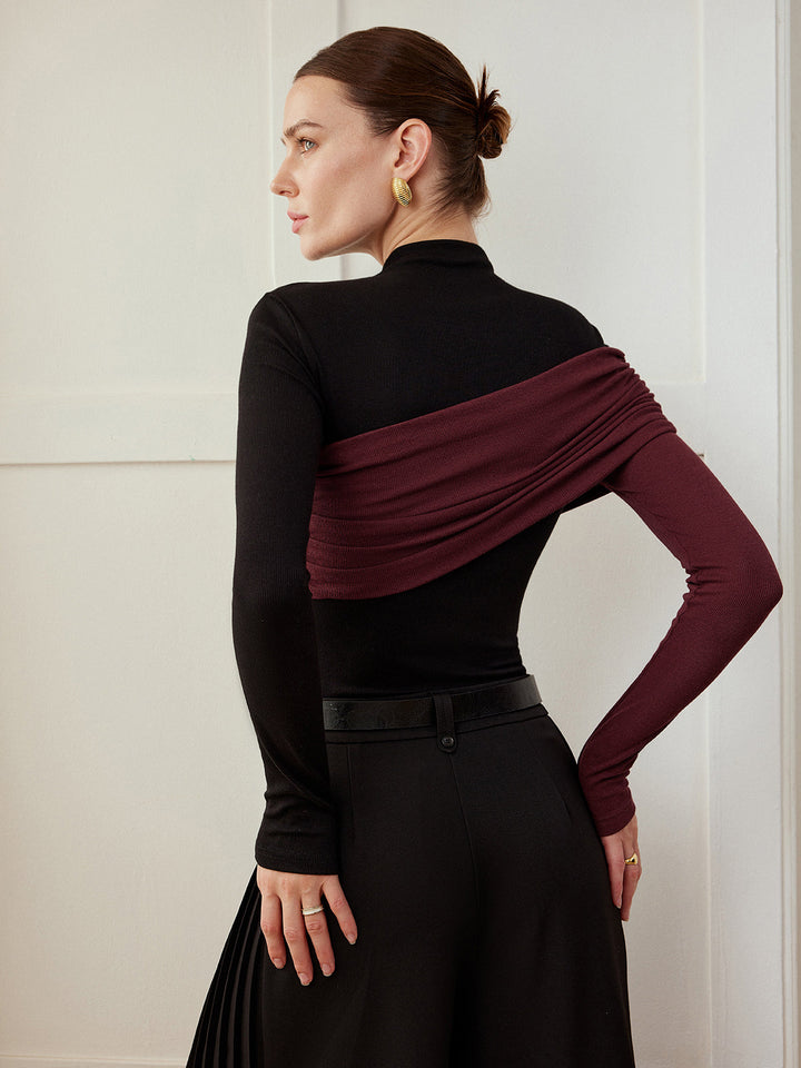 Top Col En Maille Plissée Coupe Ajustée Color Block