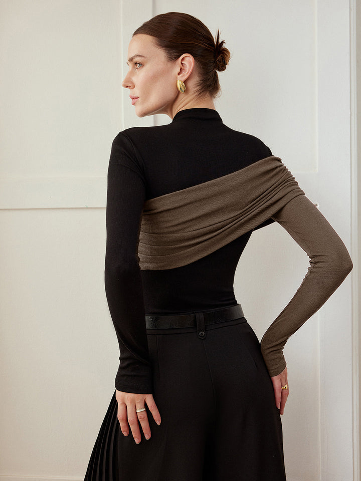 Top Col En Maille Plissée Coupe Ajustée Color Block