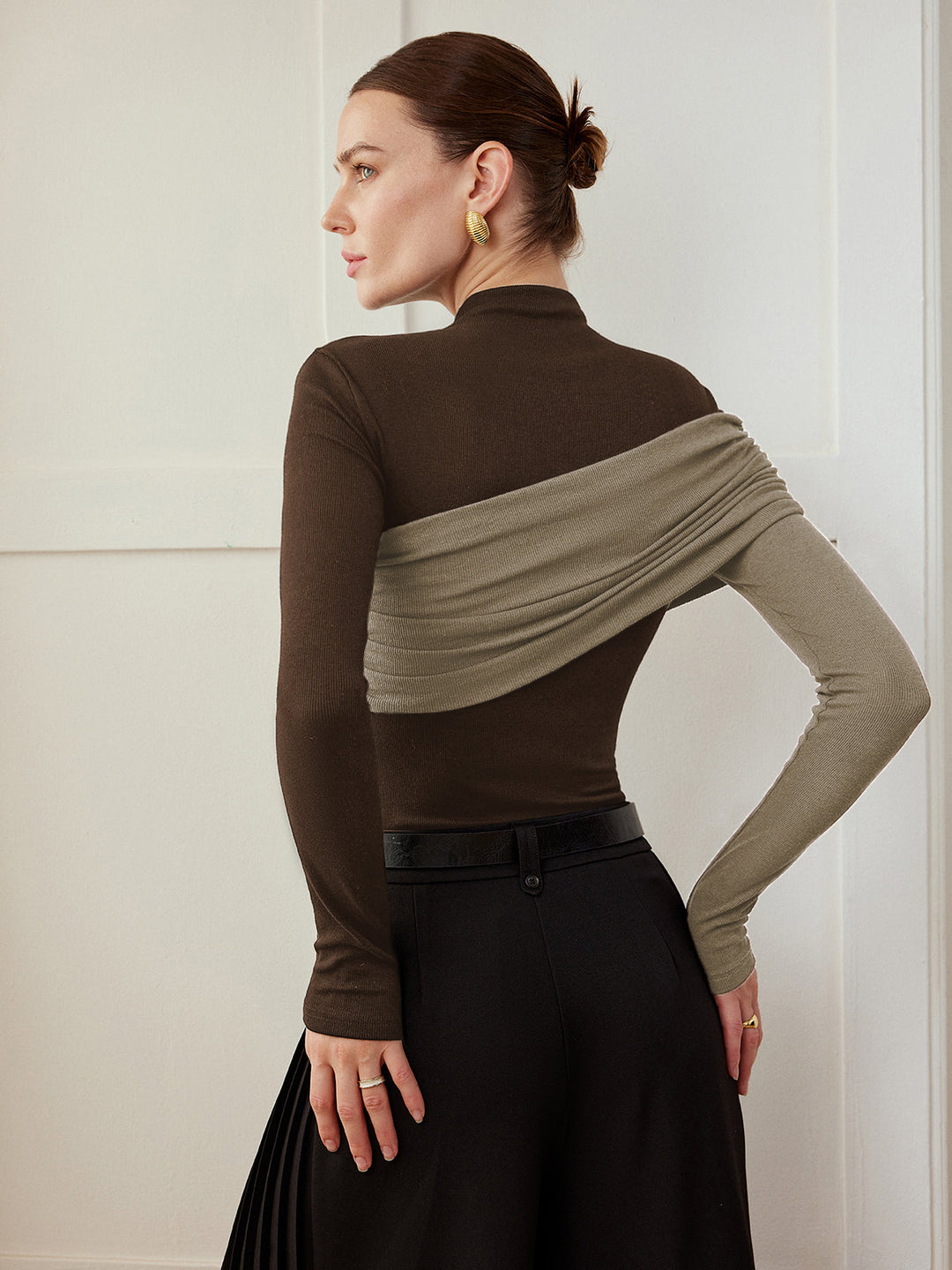 Top Col En Maille Plissée Coupe Ajustée Color Block