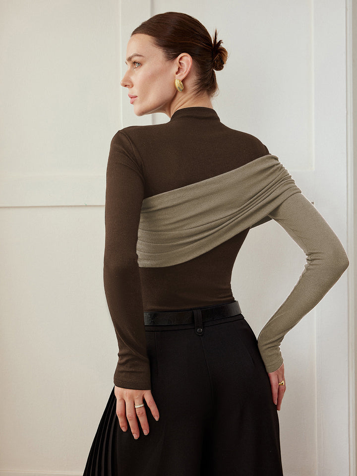 Top Col En Maille Plissée Coupe Ajustée Color Block