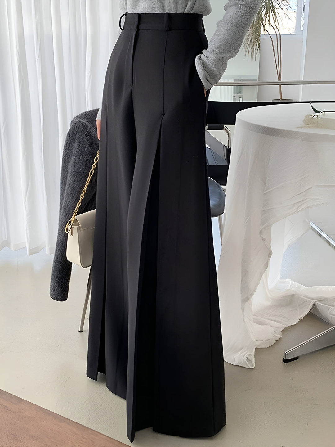 Pantalons Large Taille Haute Plissés